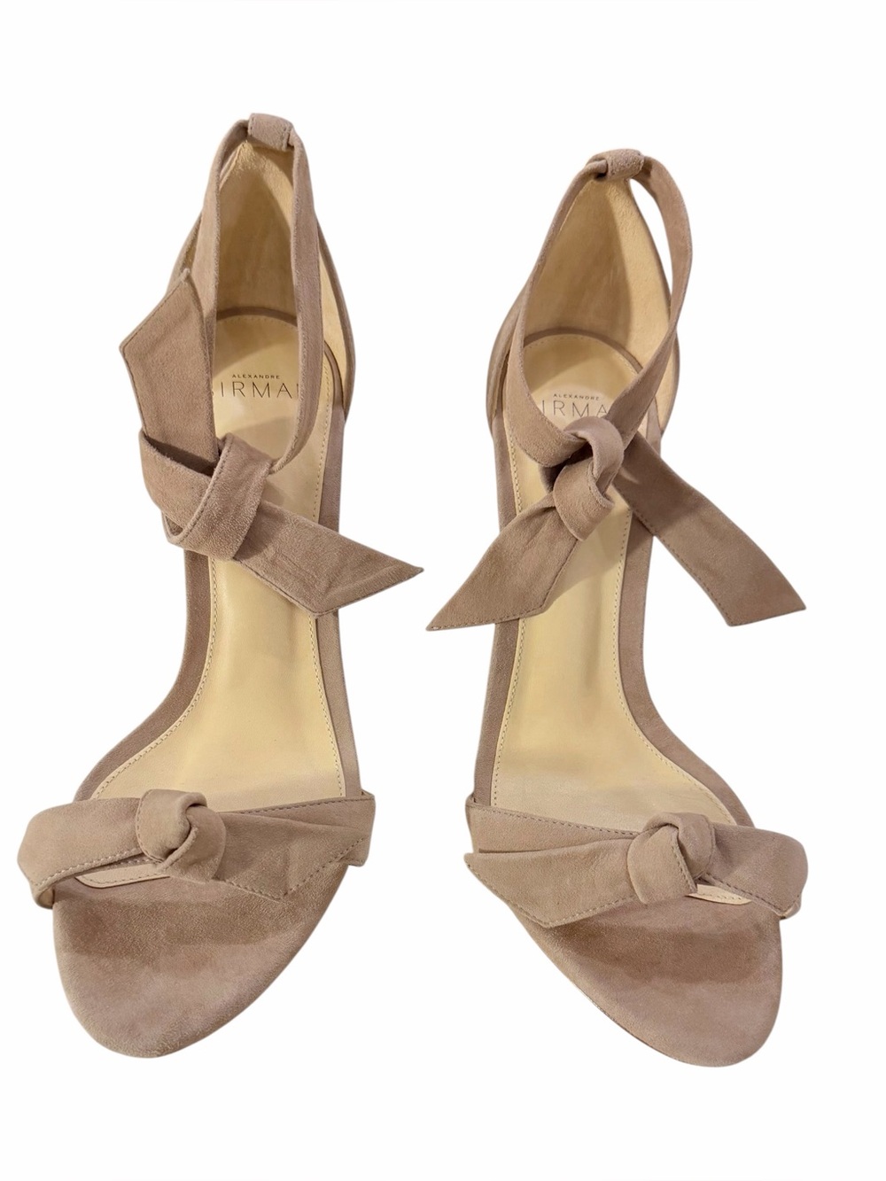 Taupe Suede Bow Tie Heels Very Light Wear 'Clarita' Alexandre Birman